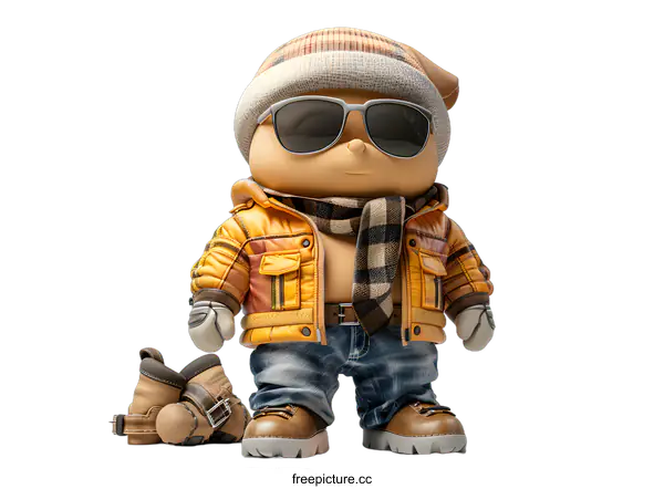 [Transparent Background PNG]3D rendering of a cartoon character wearing winter clothes