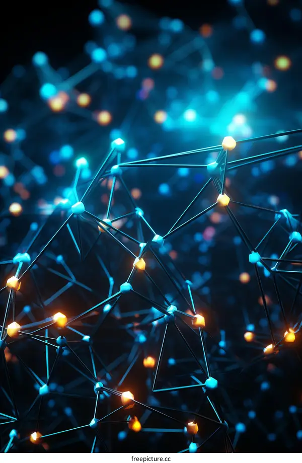 Blue and orange glowing network connections