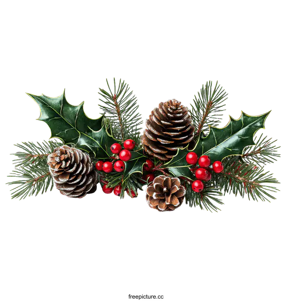 [Transparent Background PNG]Christmas Decoration Arrangement with Pine Cones and Holly