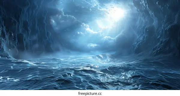 Mystical Blue Sea Cave with Sunlight Streaming Through