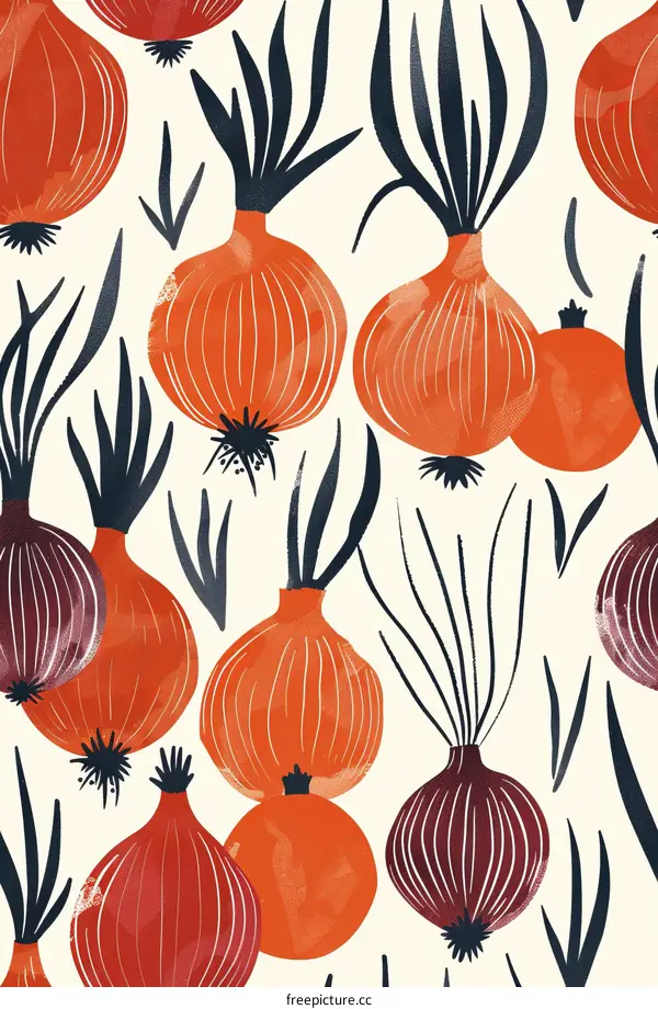 Red and Purple Onion Vegetable Seamless Pattern