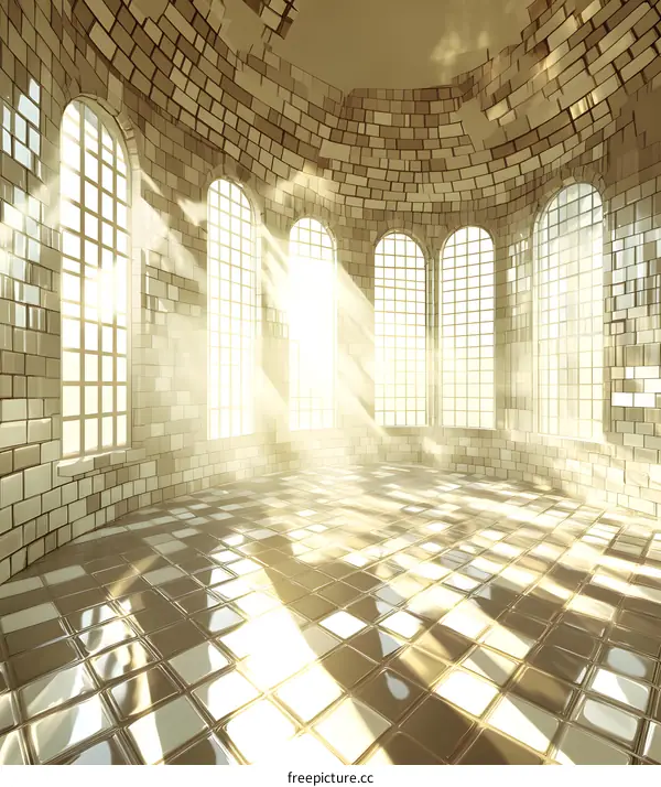 Sunlight Streaming Through Windows in a Brick Room