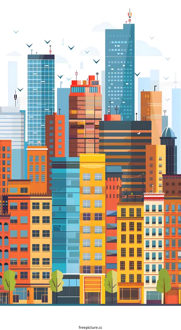 Modern City Buildings Flat Design Illustration