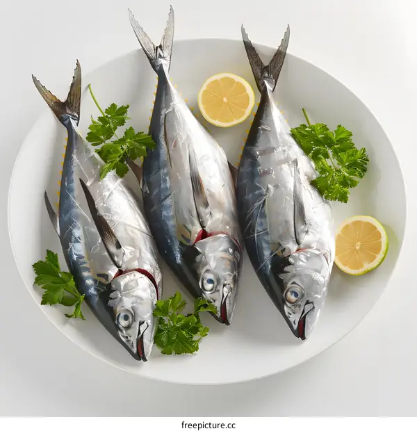 Three Fresh Tuna Fish on a Plate