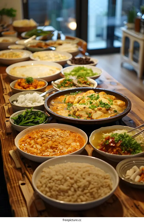 A table full of delicious Korean food