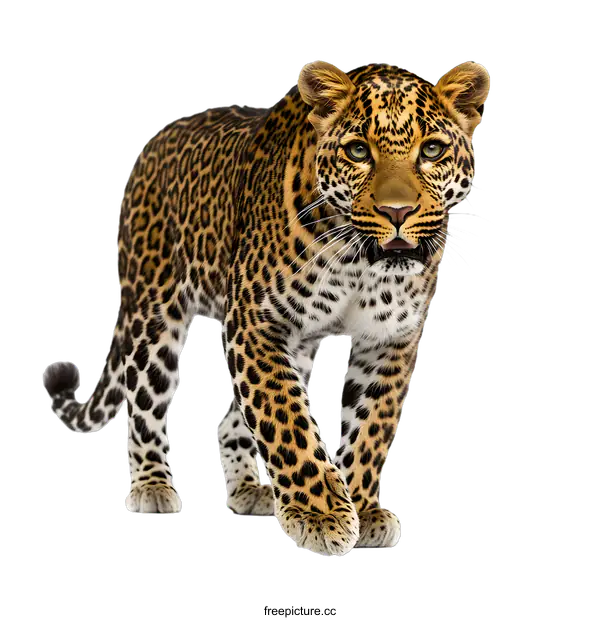 [Transparent Background PNG]Leopard Walking on a White Background