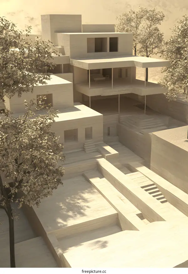 Modern Architectural Design with Abstract Courtyard