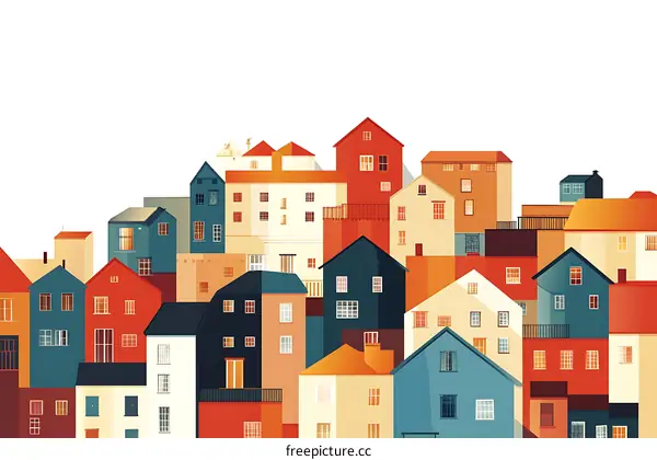 Colorful Illustration of a Cityscape with Houses