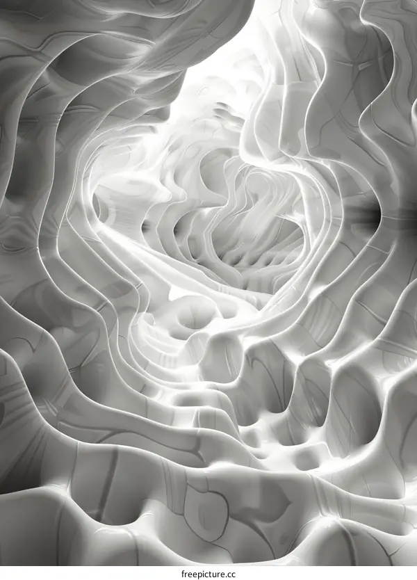 Black and white image of a cave with smooth walls