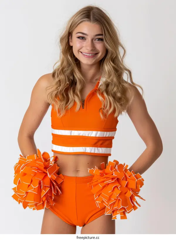 Cheerleader in orange and white uniform