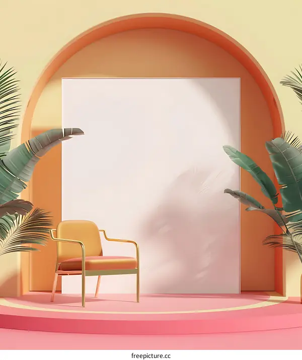 Minimalist 3D Render of Pink Chair in Modern Interior Design