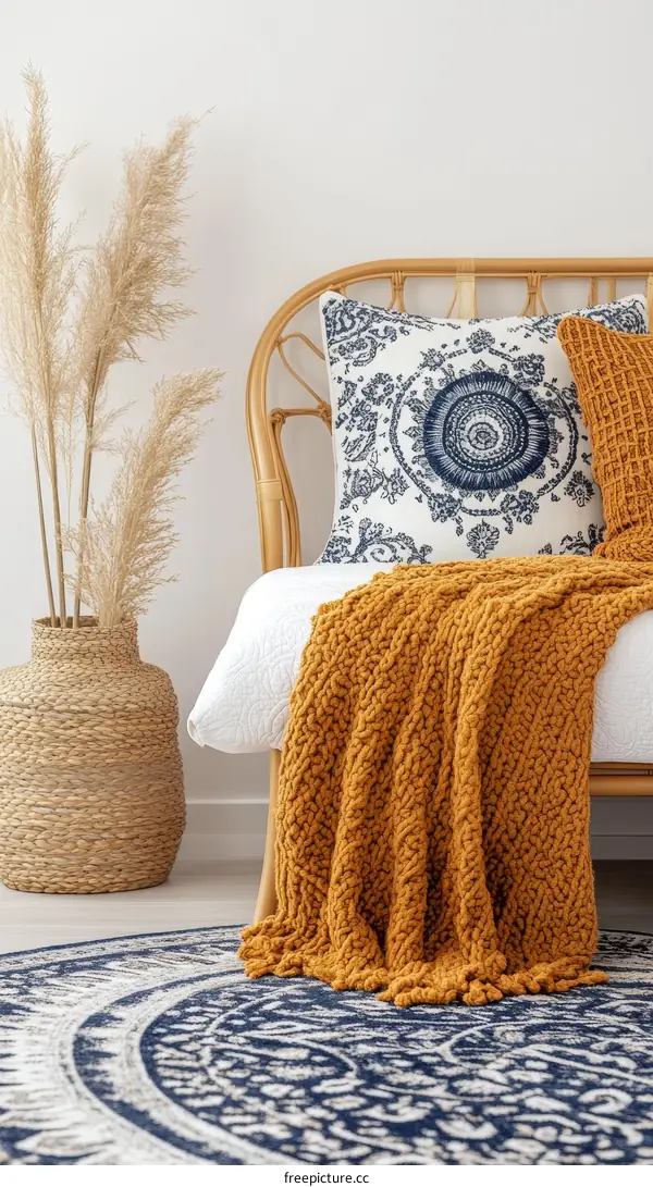 Bohemian Bedroom Interior Design with Woven Furniture