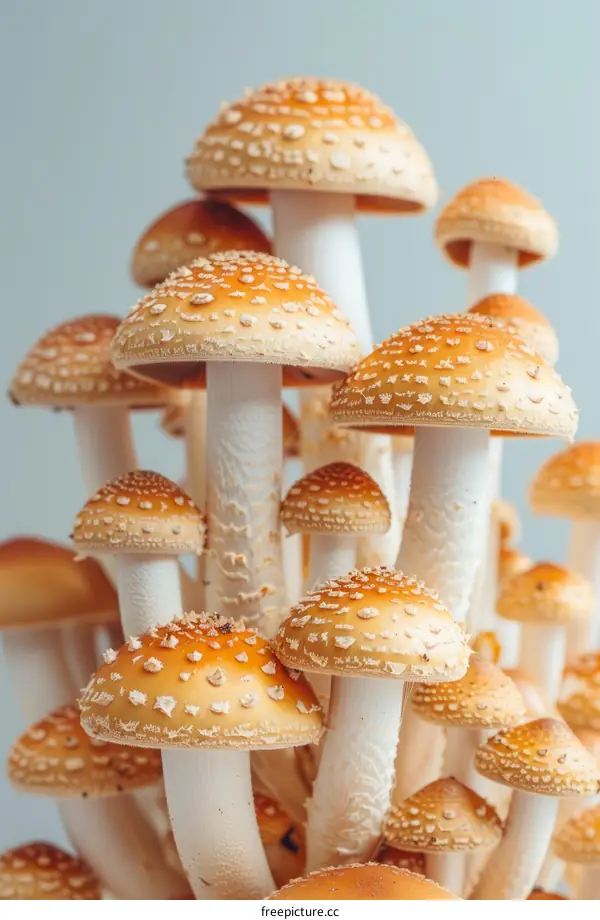 Cluster of orange amanita muscaria mushrooms