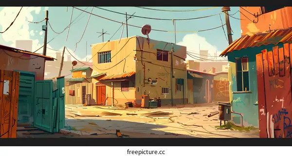 Colorful Illustration of an Urban Alleyway