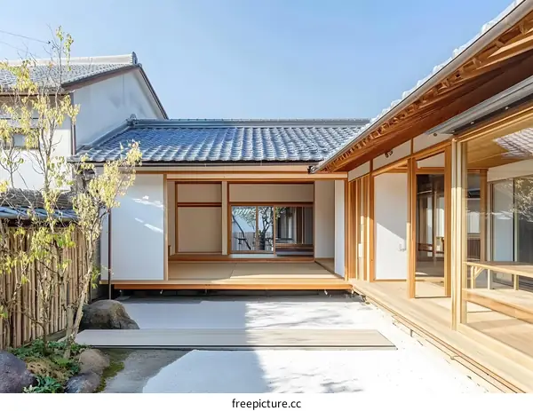 Traditional Japanese House With Wooden Deck and Zen Garden