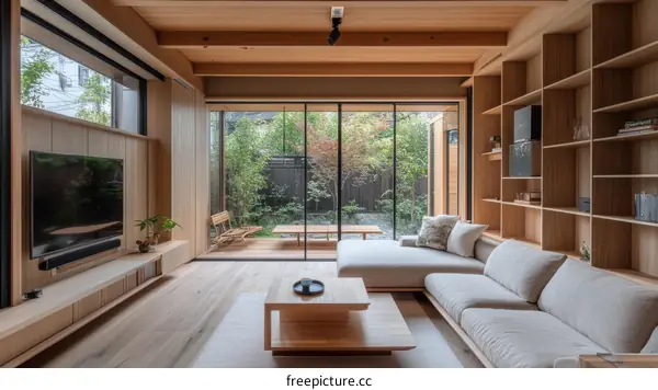 Modern Japanese Living Room Design with Natural Wood