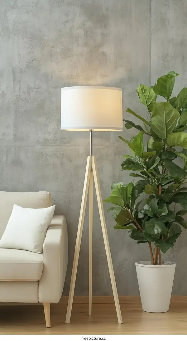Modern Living Room Floor Lamp with Beige Sofa