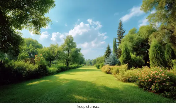 Beautiful Park Landscape in Sunny Day