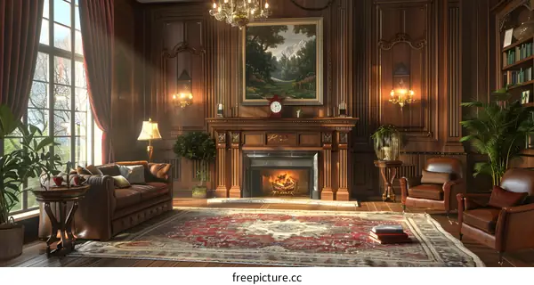 Retro study by the fireplace