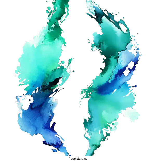 [Transparent Background PNG]Abstract Watercolor Art Piece with Teal and Blue Tones