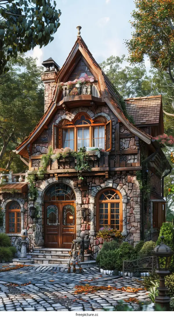 Enchanted Stone Cottage in a Lush Forest