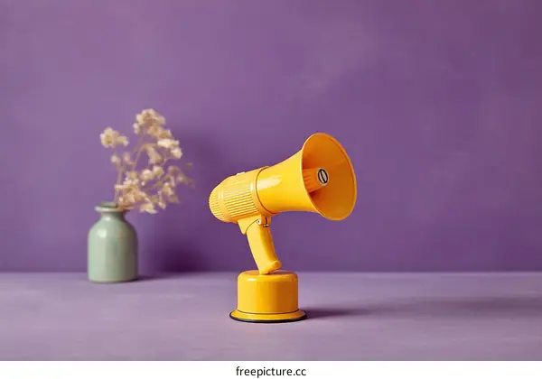 Vibrant Yellow Megaphone on a Purple Background