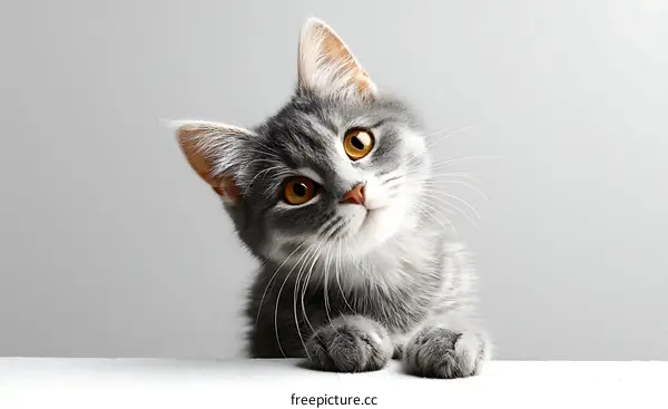 Cute Gray Cat Looking Upward