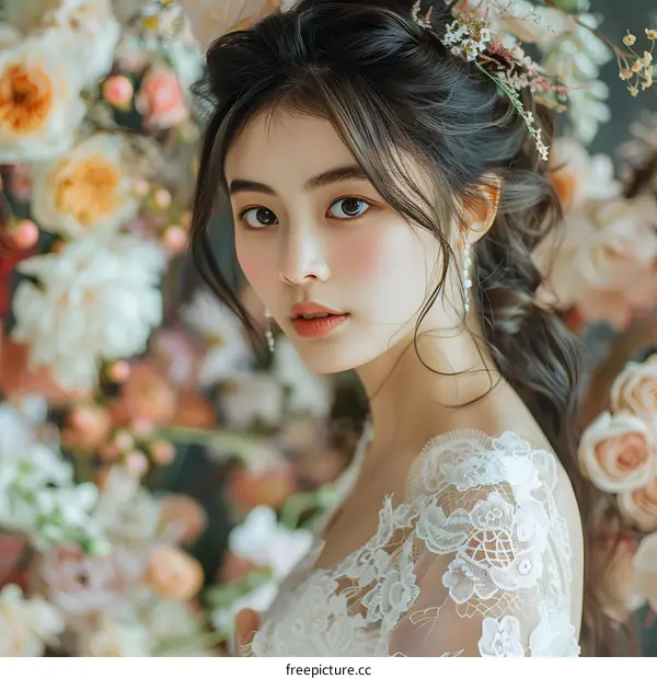 Portrait of a beautiful young woman in a wedding dress