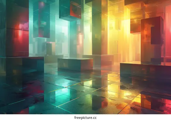 3D Abstract Glass Structure with Colorful Lighting