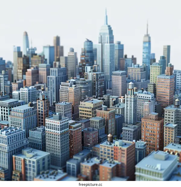 A Miniature City Model with Towering Skyscrapers