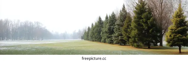 Winter park landscape with misty morning