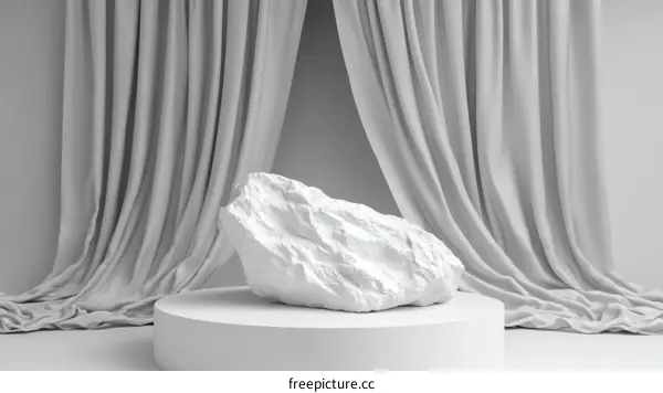 White Stone Display Against Drapery