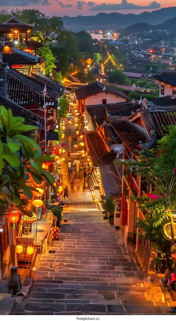 Night View of a Street with Red Lanterns in Hoi An Ancient Town Vietnam