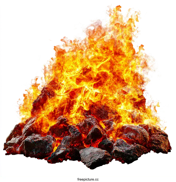[Transparent Background PNG]Fiery Flames and Burning Rocks Image