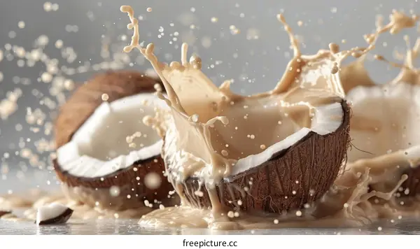 Coconut Milk Splashing from a Cracked Coconut
