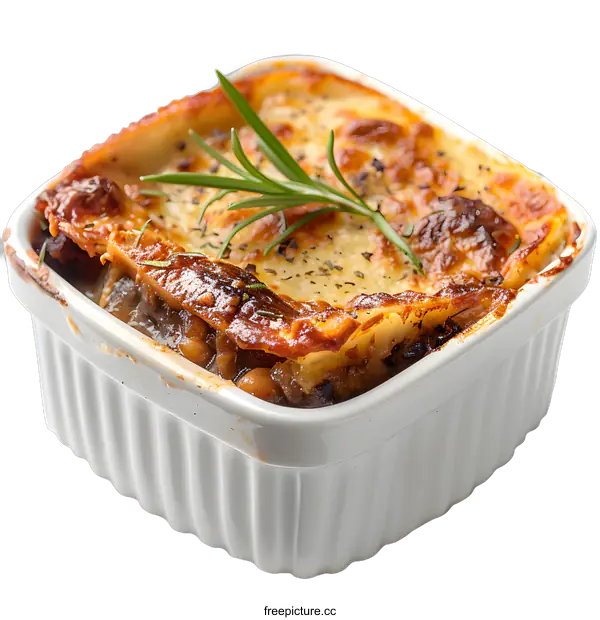 [Transparent Background PNG]Baked Lasagna in White Dish