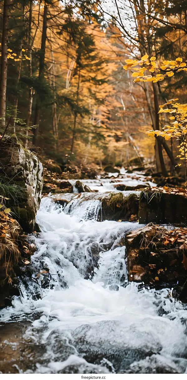 Autumn Stream Flowing Through The Woods