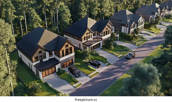 Aerial View of Houses in a Suburban Neighborhood