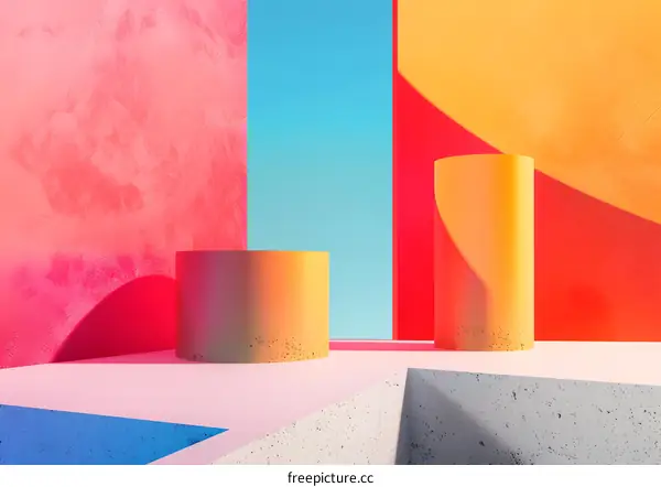 Abstract Colorful Background With Geometric Shapes And Cylinders