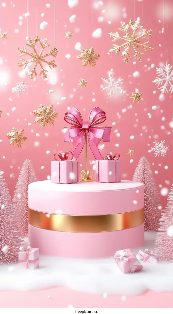 Pink Christmas Gift Display Scene Illustration