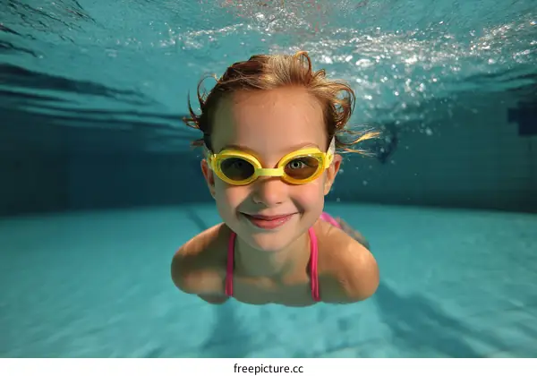 Happy Girl Swimming Underwater