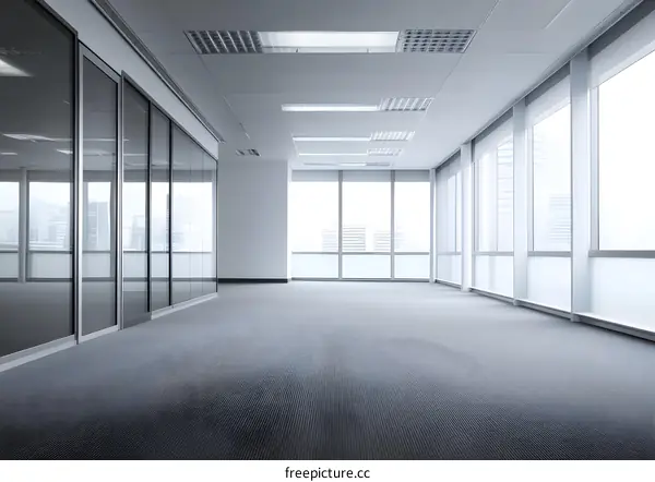 Empty Modern Office Space With Glass Windows