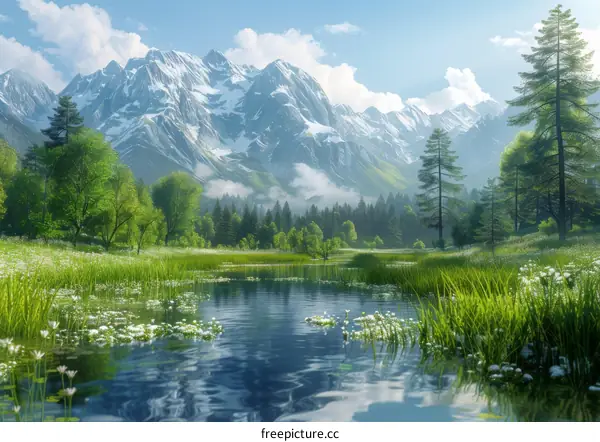 Tranquil Mountain Lake Valley