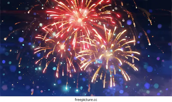 Vibrant Fireworks Display Lighting Up Night Sky with Colorful Patterns