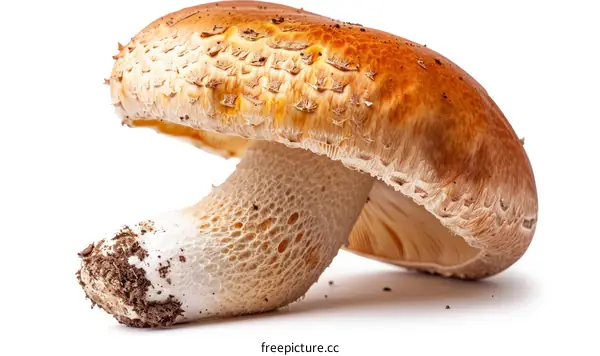 Single brown mushroom on white background