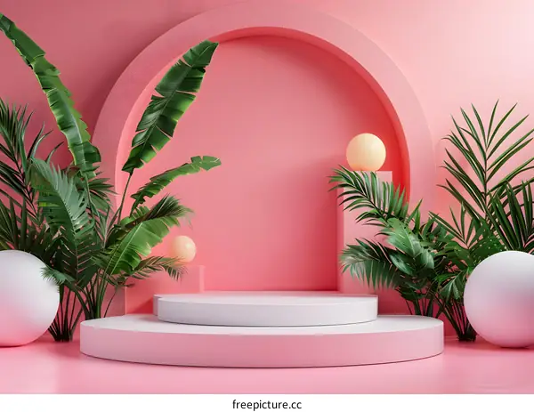 Tropical Plants and Geometric Shapes Background