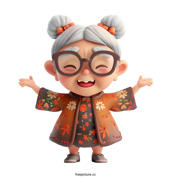 [Transparent Background PNG]A 3D rendering of a cute old lady