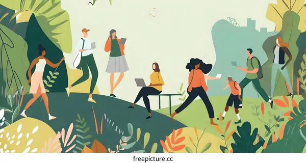 Diverse Group of People Walking and Relaxing in a Park