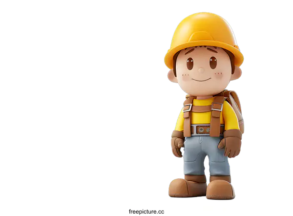 [Transparent Background PNG]A 3D rendering of a construction worker