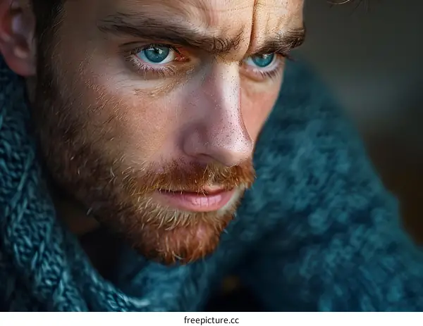 Intense Gaze of a Man with Blue Eyes